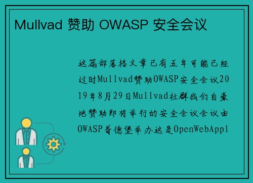Mullvad 赞助 OWASP 安全会议 